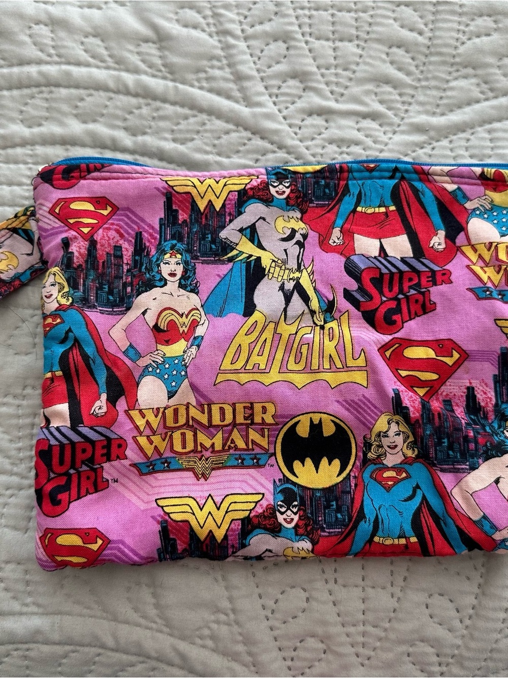 DC Comics Female Characters Blue Zip Pouch — Make Up Bag